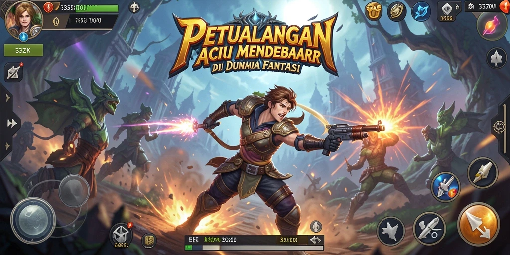 Tangkapan layar gameplay 33ZK menampilkan pertempuran seru di dunia fantasi.