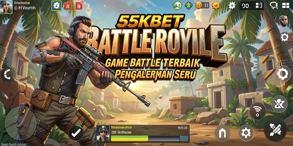 Tampilan gameplay seru dalam 55KBET saat bertarung di arena Battle Royale.