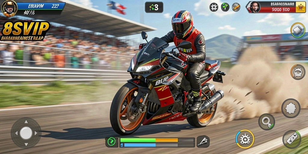 Screenshot gameplay <strong>8SVIP</strong> yang menunjukkan balapan mendebarkan di berbagai lintasan.