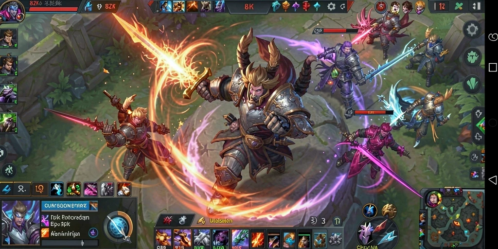 Screenshot menampilkan pertarungan seru dalam game MOBA 8ZK.