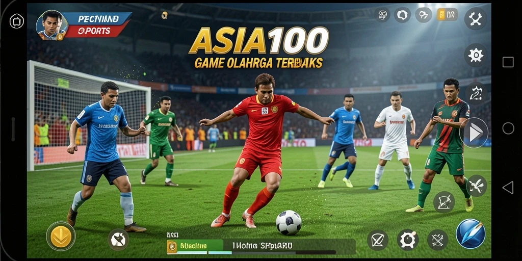 Tampilan utama game ASIA100 menunjukkan pertandingan olahraga yang seru.