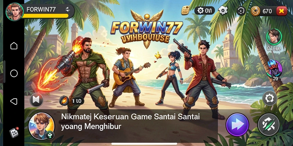 Screenshot utama FORWIN77 menampilkan gameplay yang menyenangkan dan penuh warna.