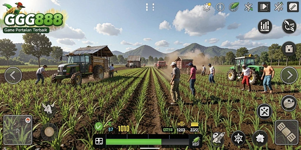 Screenshot gameplay GGG888 menampilkan keseruan bertani di lahan virtual.