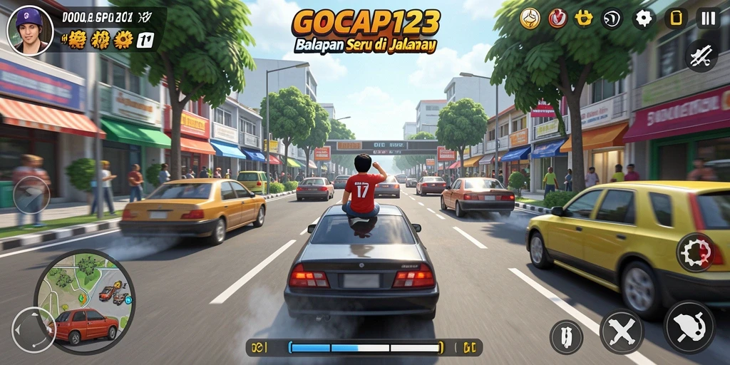Screenshot GOCAP123 dengan aksi balapan yang mendebarkan.