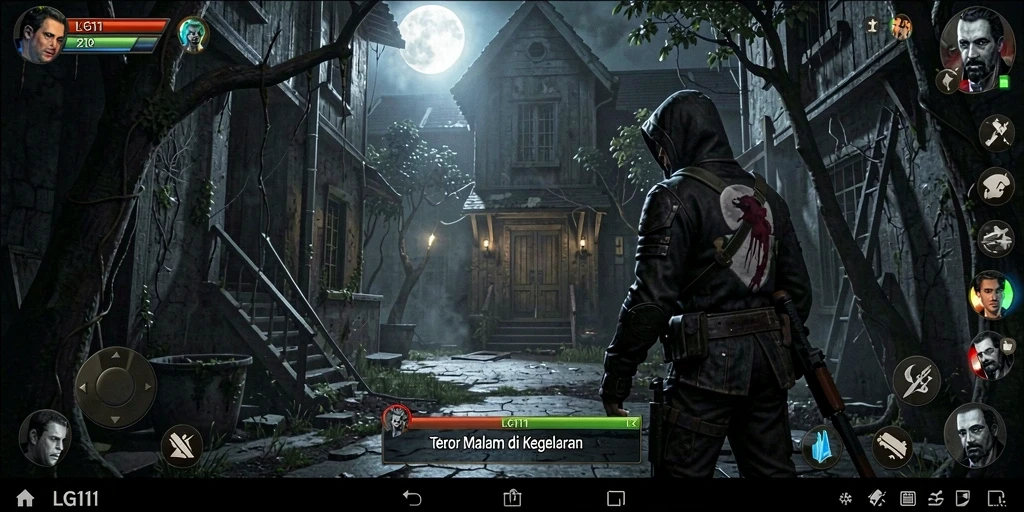 Tampilan gameplay LG111 yang penuh ketegangan dan kegelapan.