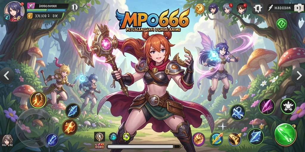 Tampilan gameplay MPO666 dengan karakter Anime yang beraksi penuh warna.