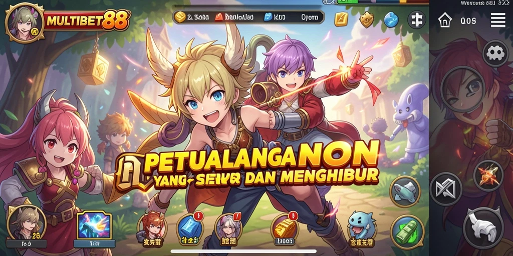 Tangkapan layar gameplay MULTIBET88 yang menampilkan karakter anime yang menarik.