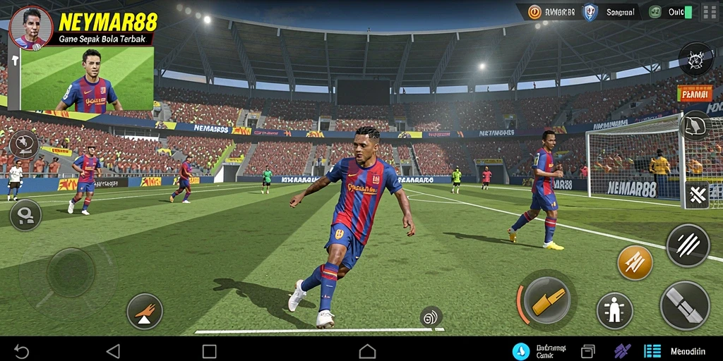 Screenshot gameplay NEYMAR88 menunjukkan aksi sepak bola yang intens.