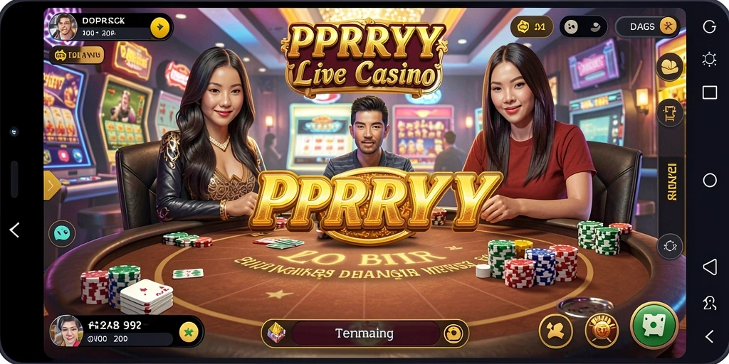 Tangkapan layar gameplay PPRRYY yang menunjukkan dealer dan permainan langsung.