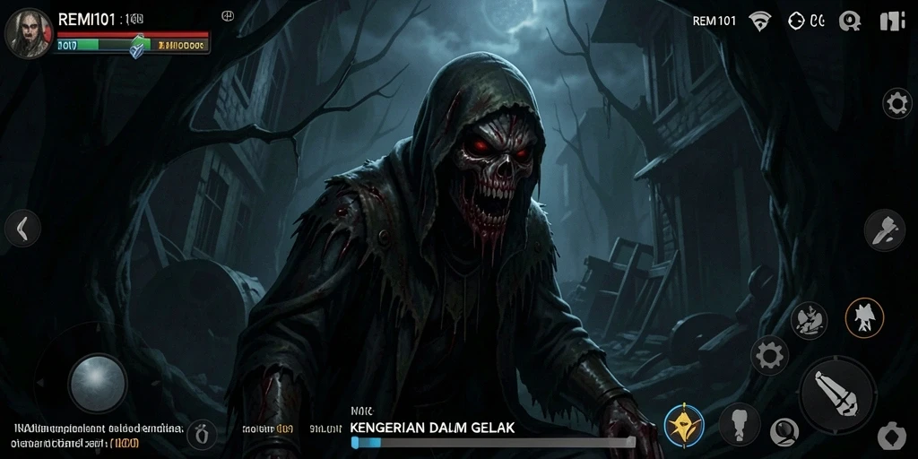 Tampilan gameplay REMI101 yang menegangkan dan menyeramkan.