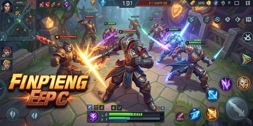 Tampilan gameplay MOBA yang seru dan penuh aksi.
