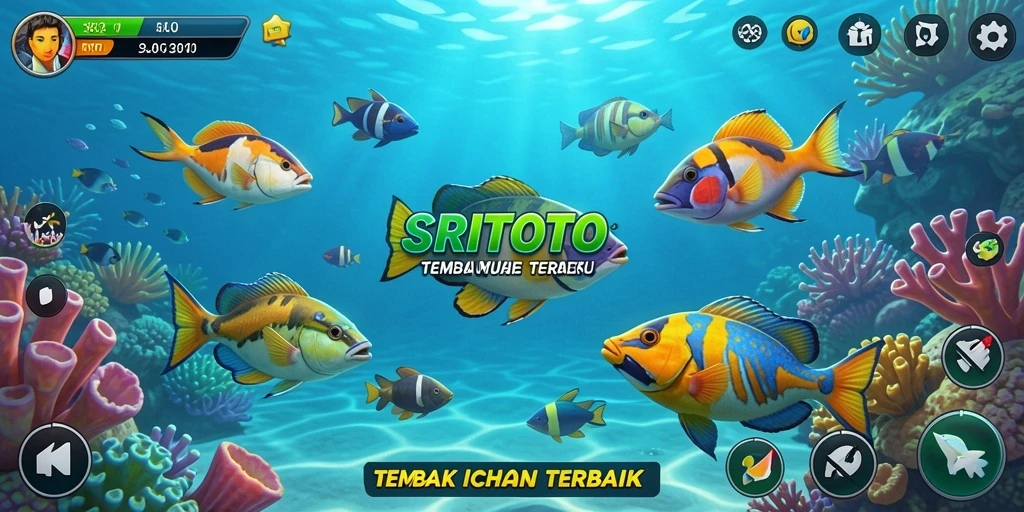 Tampilan gameplay SRITOTO dengan aksi menembak ikan yang seru.
