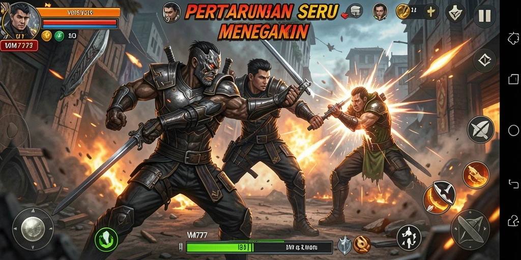 Tangkapan layar utama VM777 menampilkan aksi pertarungan yang mendebarkan.