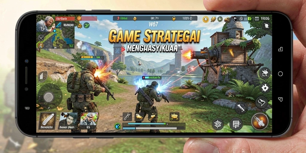 Screenshot utama W67 menampilkan aksi seru dalam permainan strategi SLG.